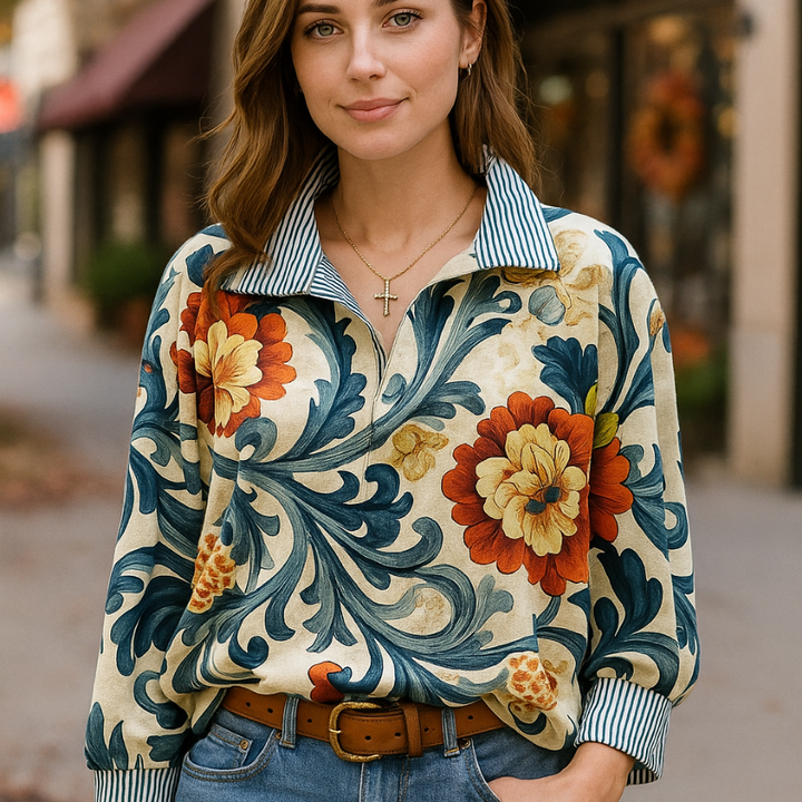Valeria  Vintage Look Floral Blouse